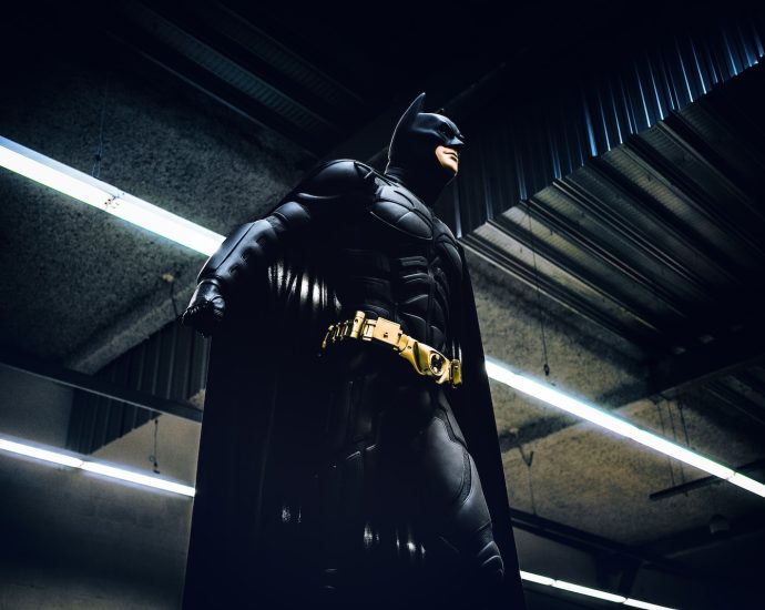Batman standing under steel roof